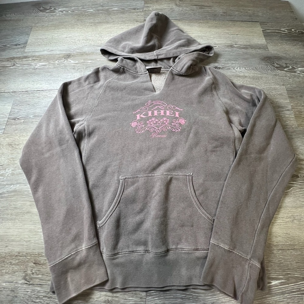 Maui Kihei Hawaii Genuine Hoodie Women Large Brown V-Notch Pigment Dyed Pullover